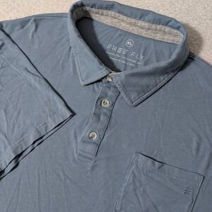 Free Fly Polo Shirt Mens XL Blue Bamboo Blend Short Sleeve Pocket FF-071521
